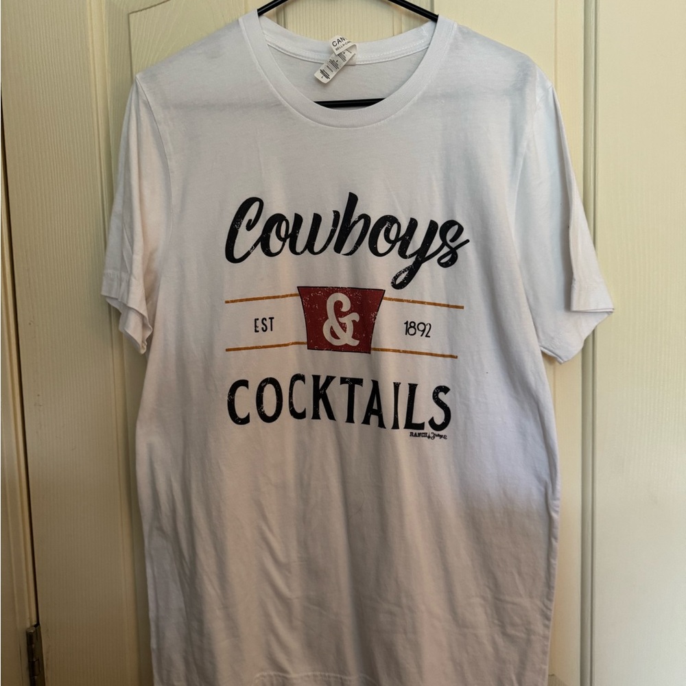 Oversized White Cowboys & Cocktails Graphic T-Shirt